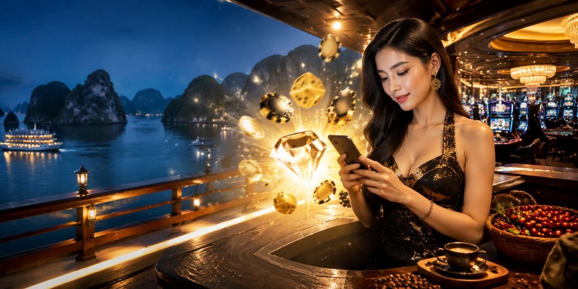 Người chơi thư giãn bên ly cà phê tại Hạ Long Bay khi trải nghiệm game mobile có trách nhiệm