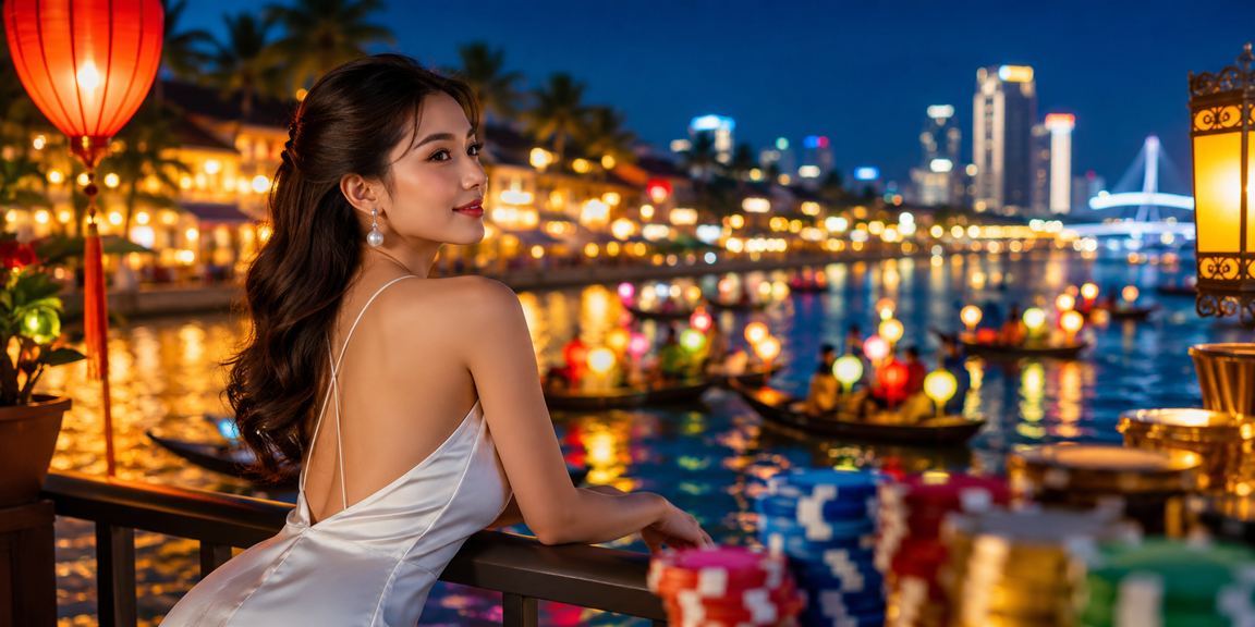 Không khí giải trí casino sôi động tại Sài Gòn về đêm, nhiều người tham gia trò chơi trực tuyến